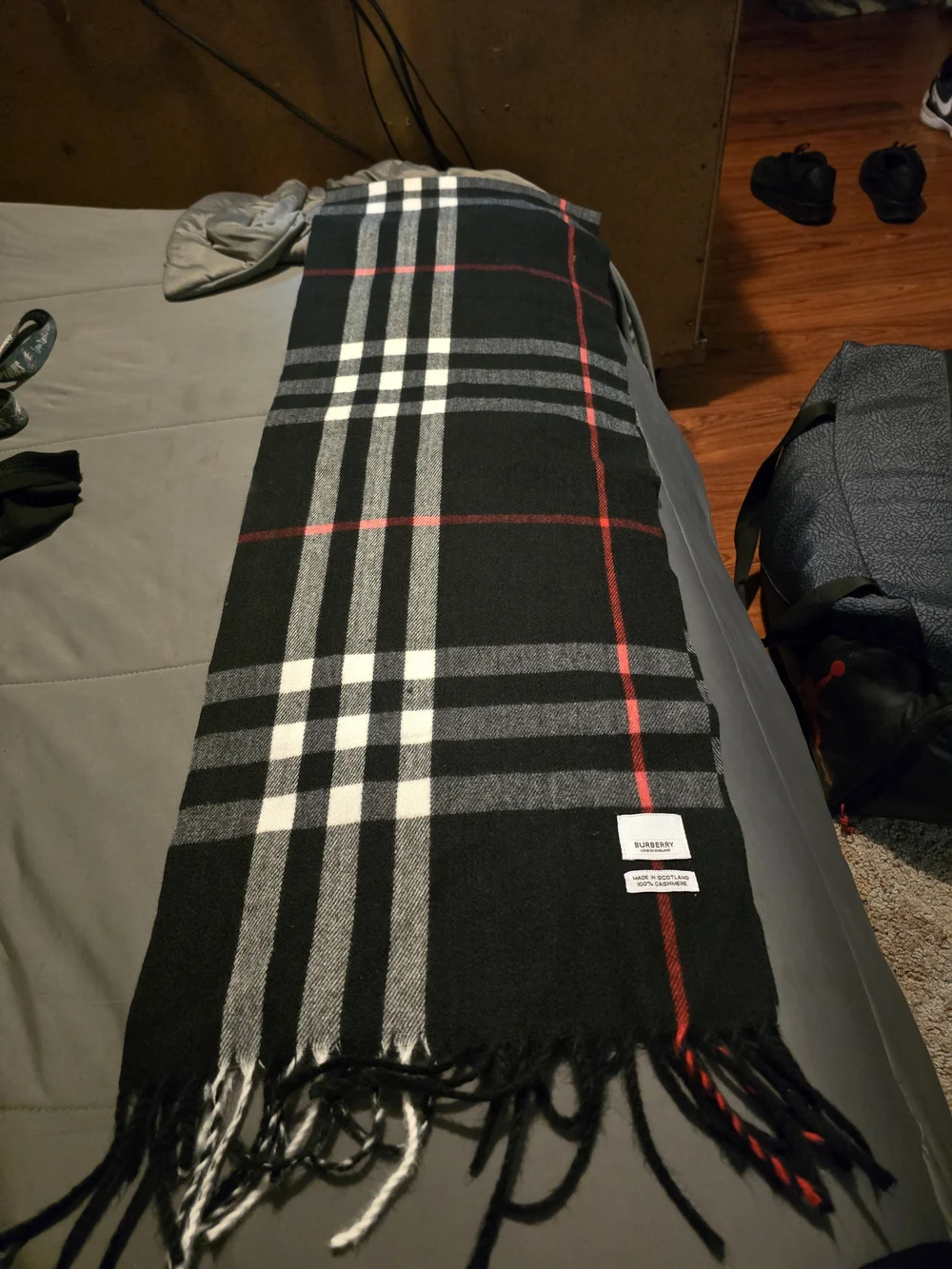 Burberry Black Check Wool Scarf